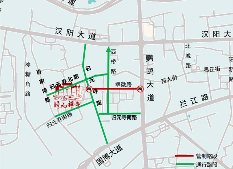 初八至十五核心区域交通管制示意图。