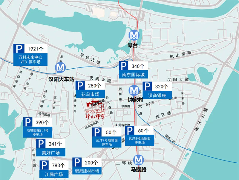 归元寺周边停车场分布示意图