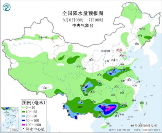 鍏ㄥ浗闄嶆按閲忛勬姤鍥(8鏈6鏃08鏃-7鏃08鏃)