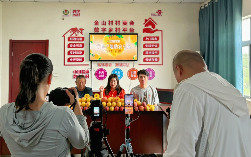 流水支部党员与金山村村民共同“助农直播”。