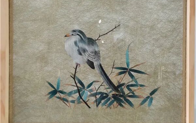 《竹鸠图》云丝纸刺绣项目